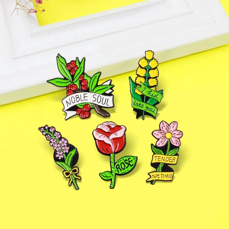 Pins Fashion Colorful Rose Lavender Daisy Sunflower Iris Brooches Lapel Badges Jewelry For Women Brosche Cartoon Flowers Enamel