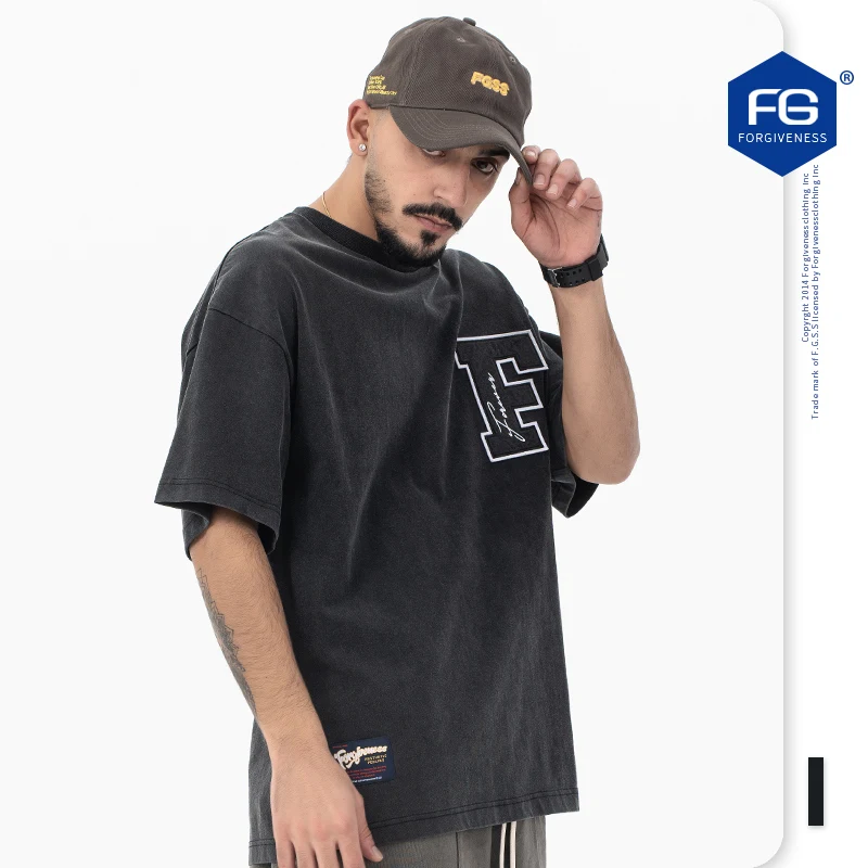 용서 유니섹스 티셔츠 오리지널 디자인 빈티지 자수 여름 반팔 캐주얼 남성 티셔츠 하이 스트리트 솔리드 Y2K 탑