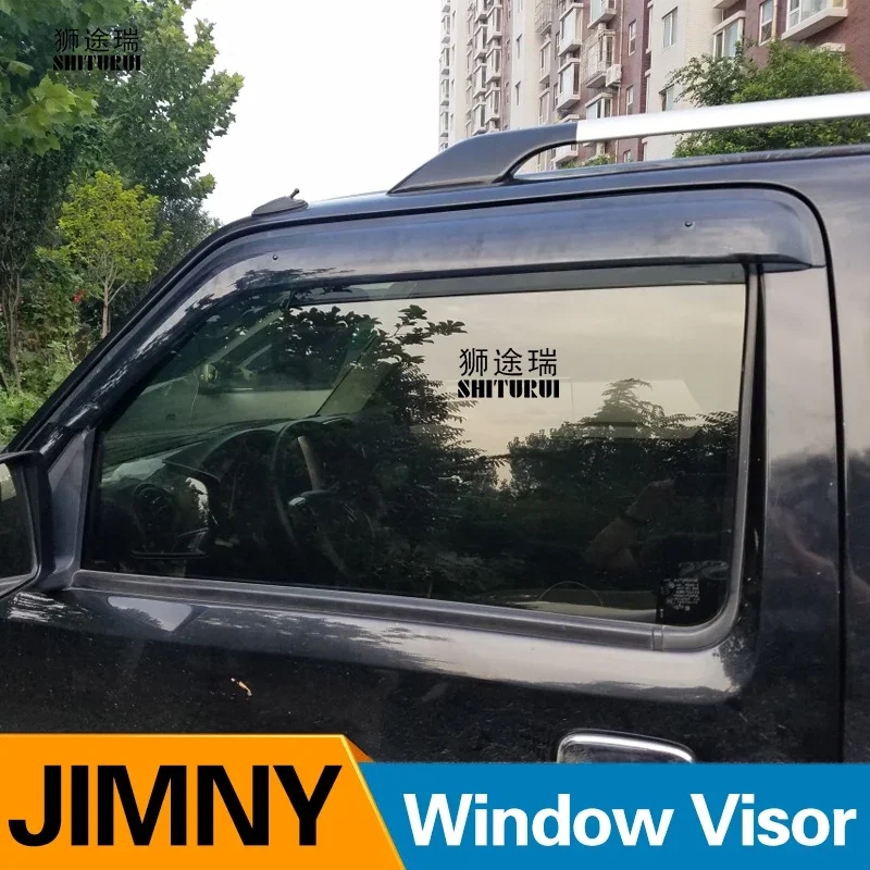 SHITURUI Window Visor Vent Sun Rain Deflector Guard For Suzuki   JIMNY 1998-2018  Black stainless steel Car Special