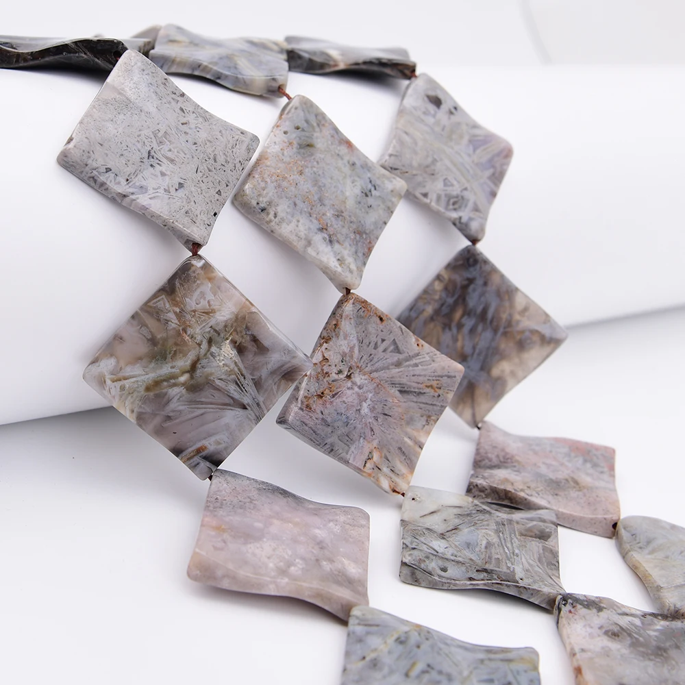 APDGG 40mm Diagonal Natural Bamboo Leaf Agates Stone Wave Slice Loose Beads 15'' Strand Jewelry Making DIY