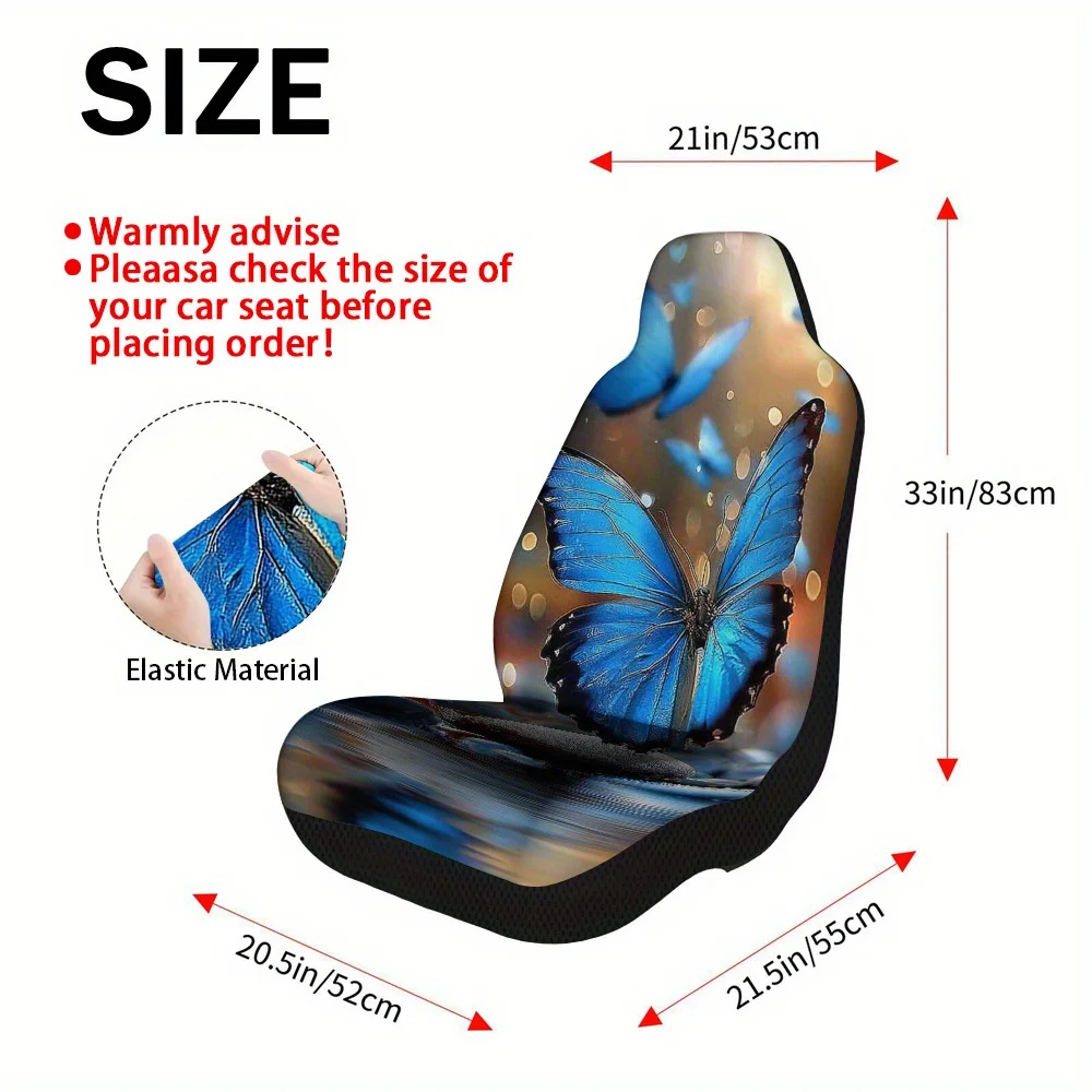 Set Of 2 Blue Butterfly-Themed Car Seat Covers Designed Your Front Seats, Offering A Robust And Universal Fit Suitable For Both