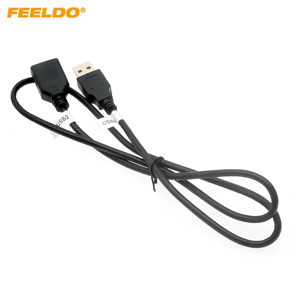 FEELDO 80cm Car Audio Vedio Input Media Data USB 2.0 Plug Wire USB Adapter For Universal Car Models Cable Adapter