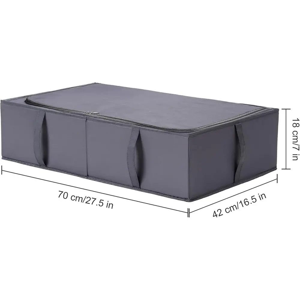 Under Bed Storage Containers, Durable Fabric, Washable, Collapsible, 27.5x16.5x7 Inches, 2-Pack, Grey