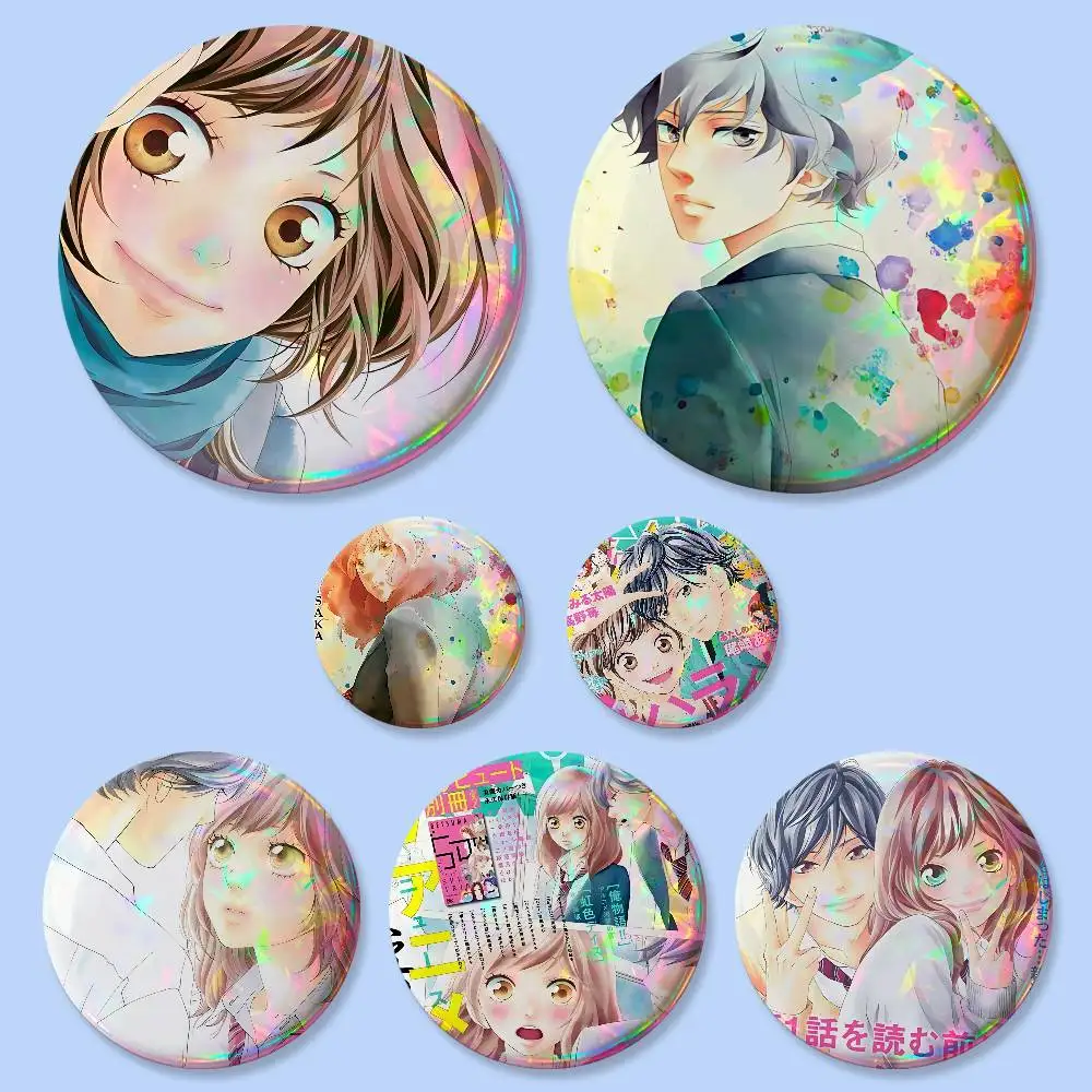 Insignias de la película clásica de anime Ao Haru Ride, redondas de 25, 32, 44, 58, 75 mm, pin de cosplay, decoración para bolsos, regalos para fans, coleccionistas, amigos, broche, souvenir