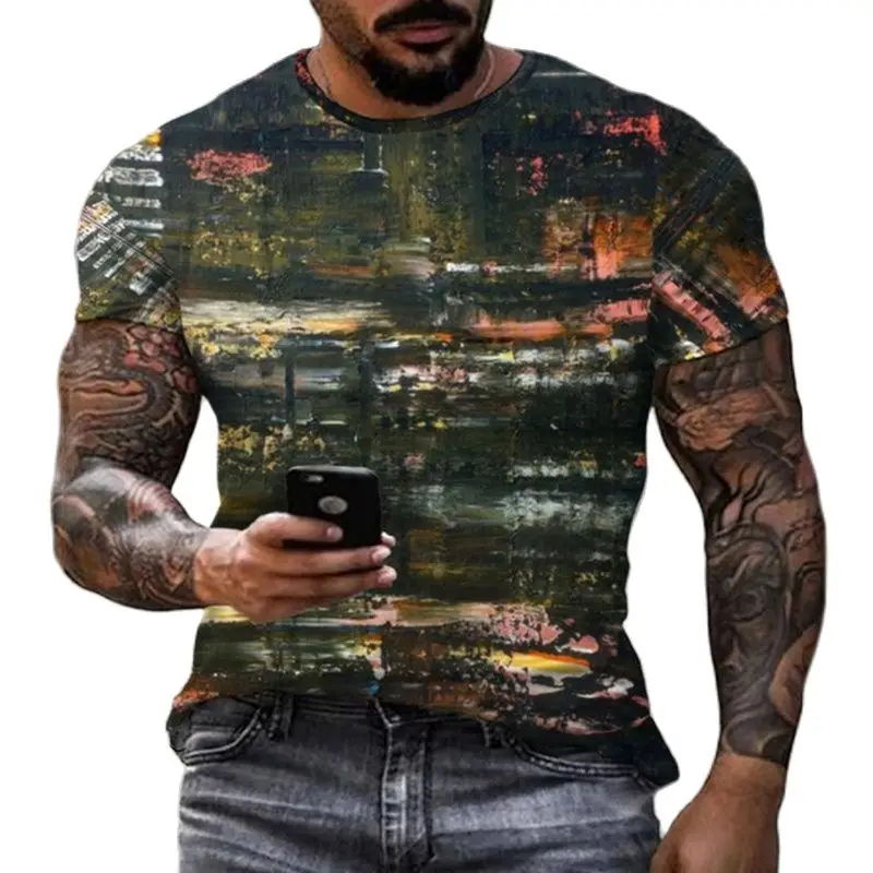 Mosaic Do Old Art Graffiti Four Seasons Print Men And Women Taste Retro Hip Hop Personality Round Neck Short Sleeve T-Shirts Top