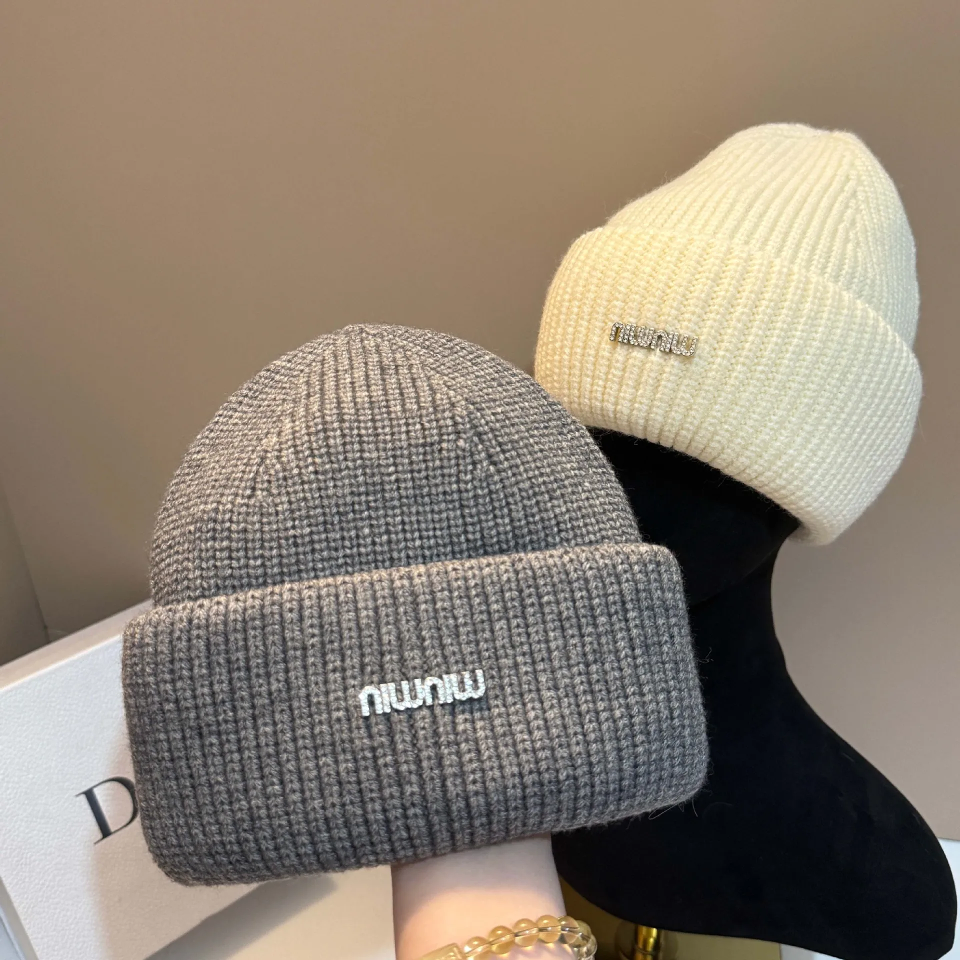 Winter Designer New Premium Sheep Wool Knit Cap Outdoor Warm Ear Protection Thick Double Fold Beanie Balaclava Women​