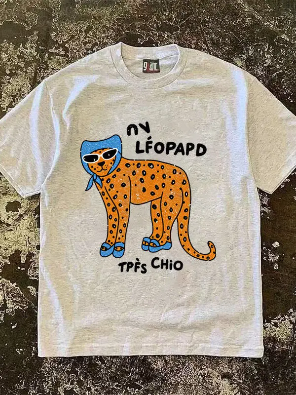 Retro Animal Print Short Sleeve T-Shirt Loose Fit Unisex Casual Top Breathable Cotton Summer Wear for Men And Women