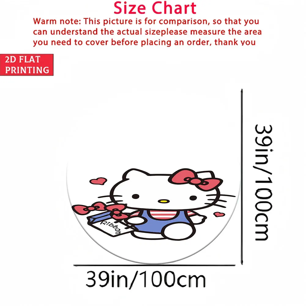 

Мягкий круглый коврик для детской комнаты, Санрио Hello Kitty с принтом красных бантов, 2D плоский, 100 см, нескользящий круглый ковер для декора детской.