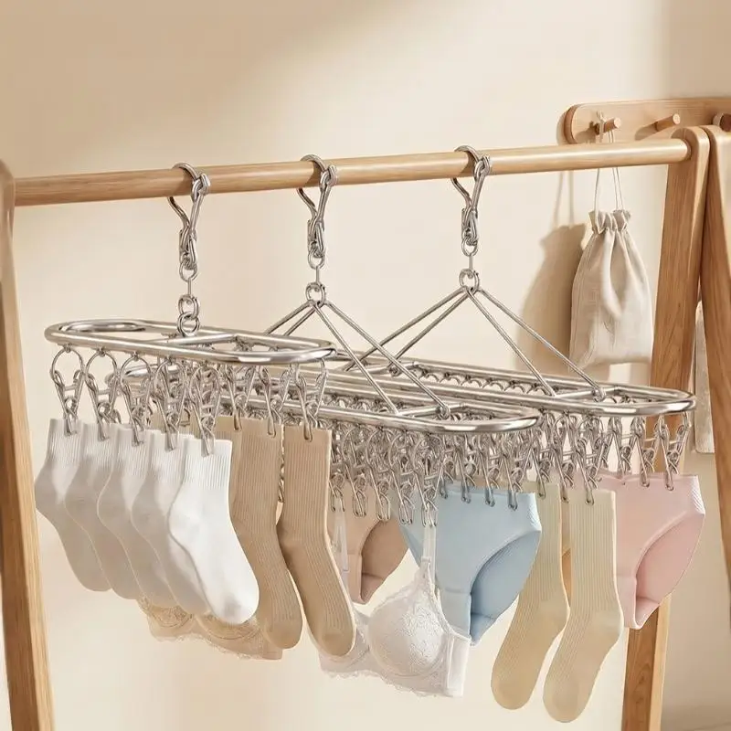 Stainless Steel Laundry Drying Rack 10/20/30 Windproof Clips Rustproof Design For Balcony Bathroom Hanging Clothes