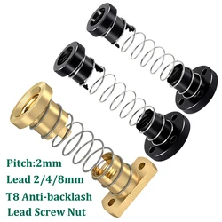 4 Sets 3D Printer T8 Elimination Gap Nuts T8 Anti-backlash Lead Screw Nut Brass POM Lead 2mm 4mm 8mm Pitch 2mm For Ender 3 CR10