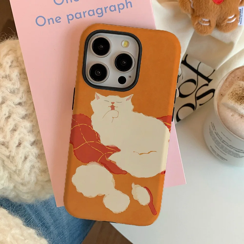 Ins Cute Lazy Orange Kitten Phone Case for Samsung Galaxy S20 S23 S24 S25 S26 FE Plus Ultra Edge 4G 5G Luxury Double-layer Cover