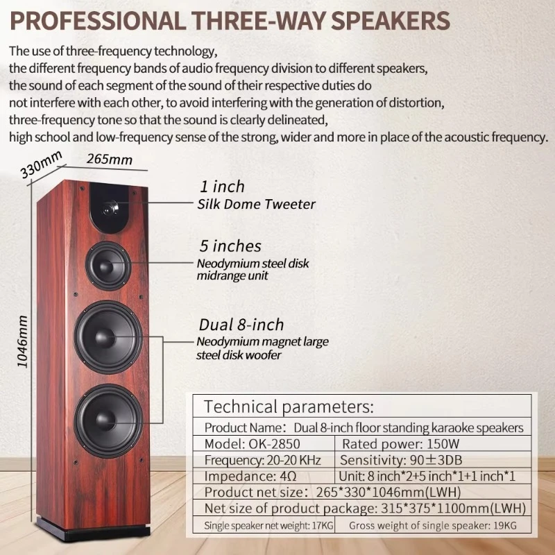 

High-End Tower Speaker Home Theater System Professional Karaoke KTV Dual 8-inch Wooden Woofer stereo system for home