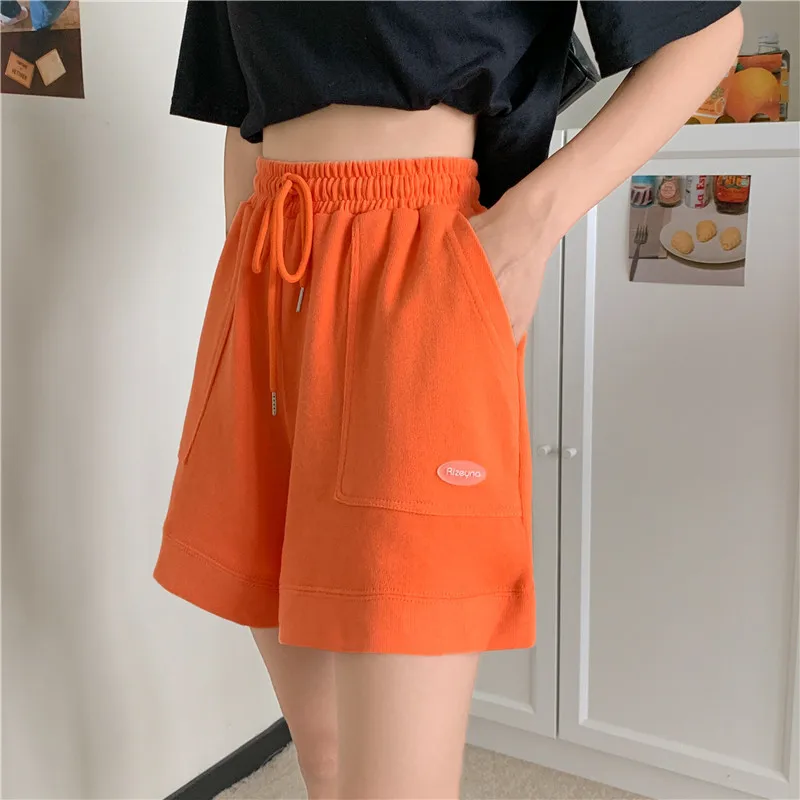 Frauen Shorts Freizeit Chic Harajuku Einfache Feste Ulzzang Sport Kordelzug Frauen Heißer Sommer Alle-spiel Ins Patchwork Hohe Taille