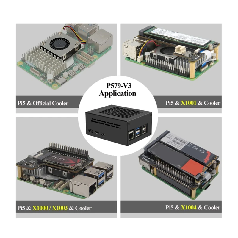 For Raspberry Pi 5 Case (P579-V3) Support Pcie M.2 Nvme SSD Shield Top X1001 / X1003 / X1000 / X1015 & Active Cooler