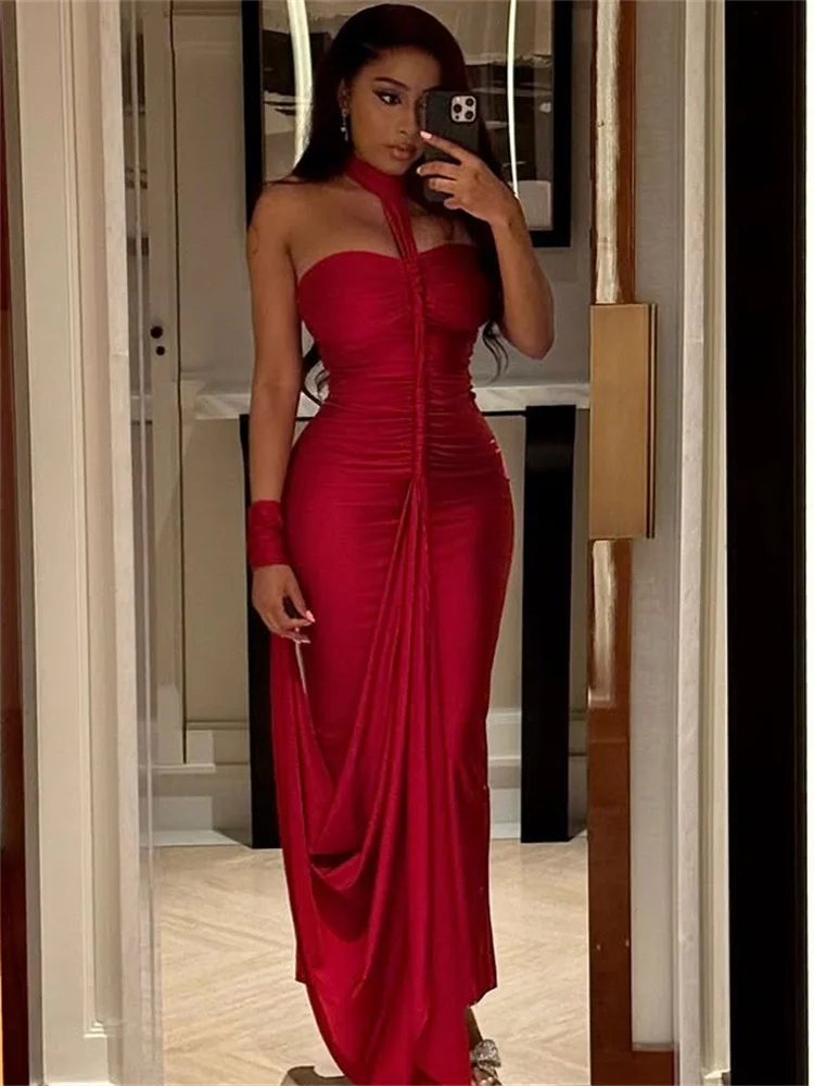Chatte bizarre élégant licou Maxi robe femmes dos nu maigre main sangle ourlet été tendance Sexy vacances fête d'anniversaire robes