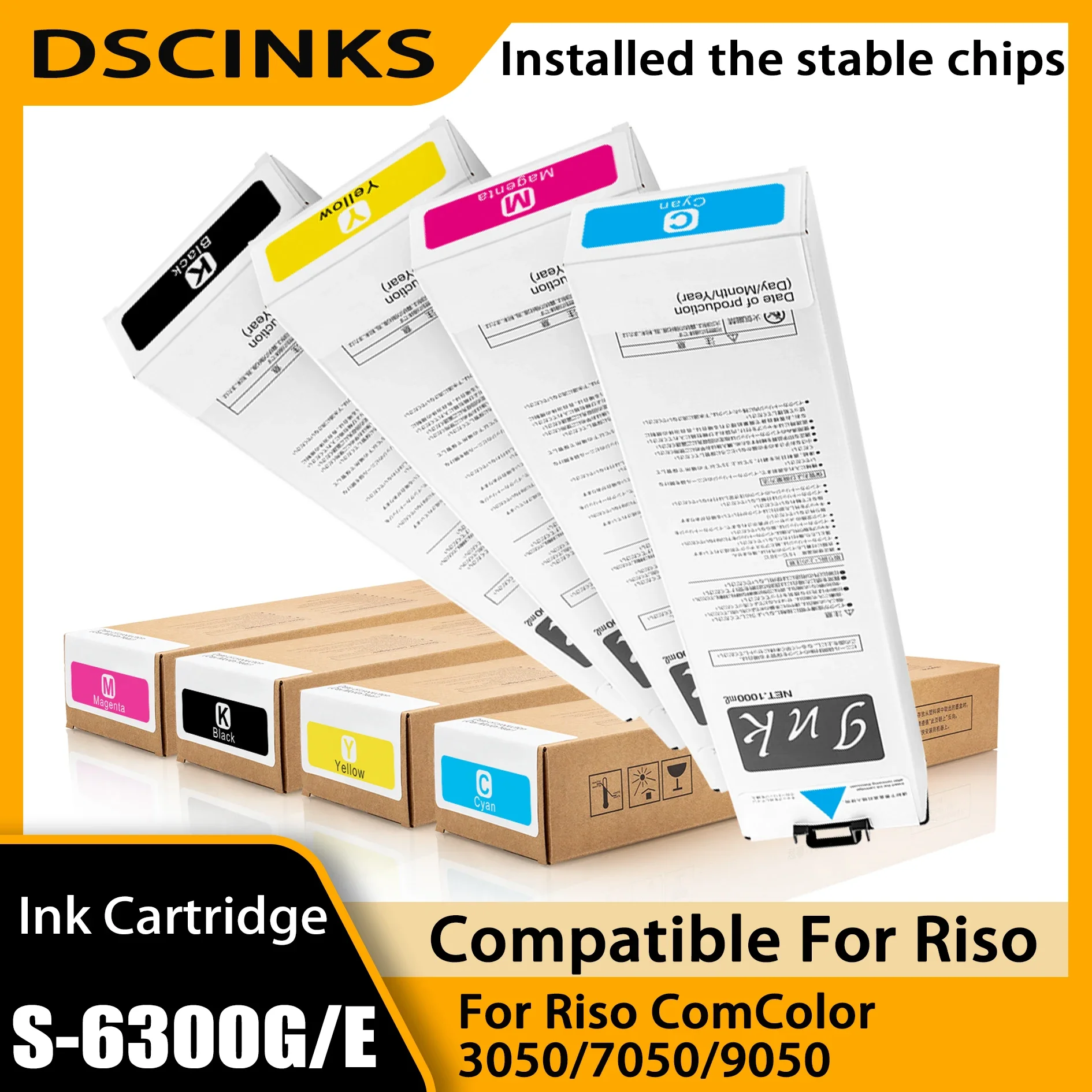 

S-6300G/E S-6301G/E S-6302G/E S-6303G/E 1000ml Full Ink Cartridges For Riso 3050 7050 9050 Printers High Yield Replacement