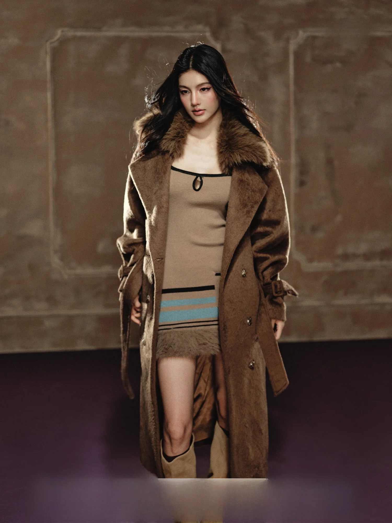 

AGAM: Модное женское платье-макси из высококачественной плотной шерстяной ткани с широким воротником и бретелями, комплект для создания атмосферного образа