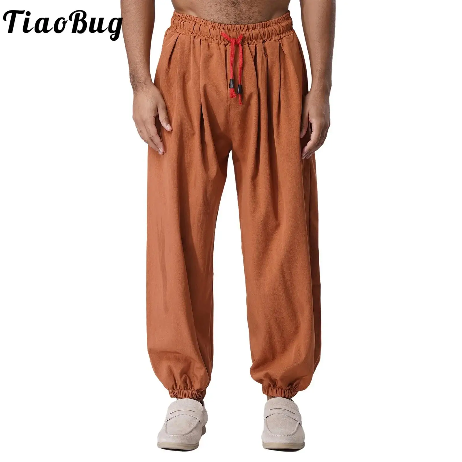 

Мужские стильные шаровары с эластичной резинкой на талии и карманами на шнурке, свободные шаровары, длинные брюки, брюки в стиле хиппи для повседневного повседневного танцевальной вечеринки