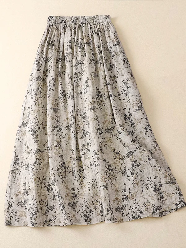 Hoge taille katoen linnen bloemenprint f rok dames vintage Sle Midi rok losse pasvorm Koreaanse Sle zomer Dr