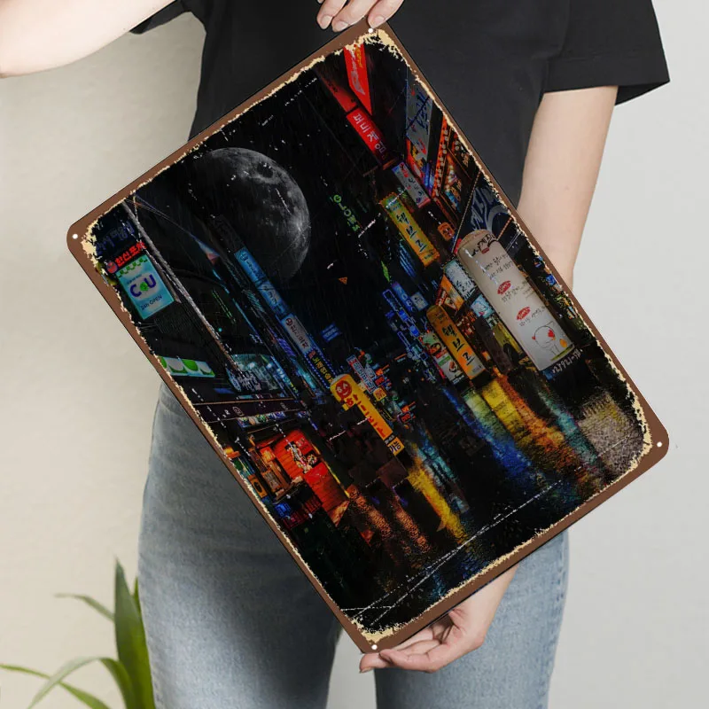 سيول ليلة شارع النيون المعادن المشارك الديكور غرفة المعيشة ديكورات مخصص معدن القصدير علامات لجدار الفن الديكور رجل الكهف