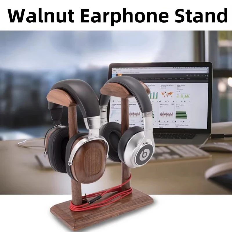 

Ear Walnut Solid Wood Double Ear Hanger Creative Headphone Display Storage Head Mounted Large Wood Solid Stand Headphone Stand