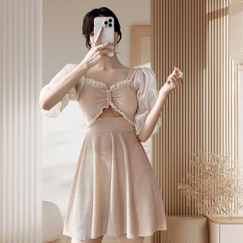 Traje de baño de una pieza para mujer, estilo nuevo, Súper Hada, esquina plana, conservador, que cubre el vientre y adelgaza, traje de baño para vacaciones