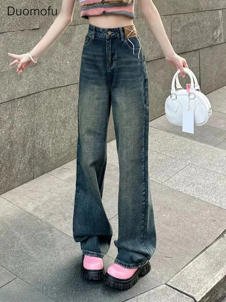 Duomofu Fashion Washed Distressed Autumn Loose Simple Female Jeans New Chicly High Waist Slim Basic Casual Straight Women Jeans
