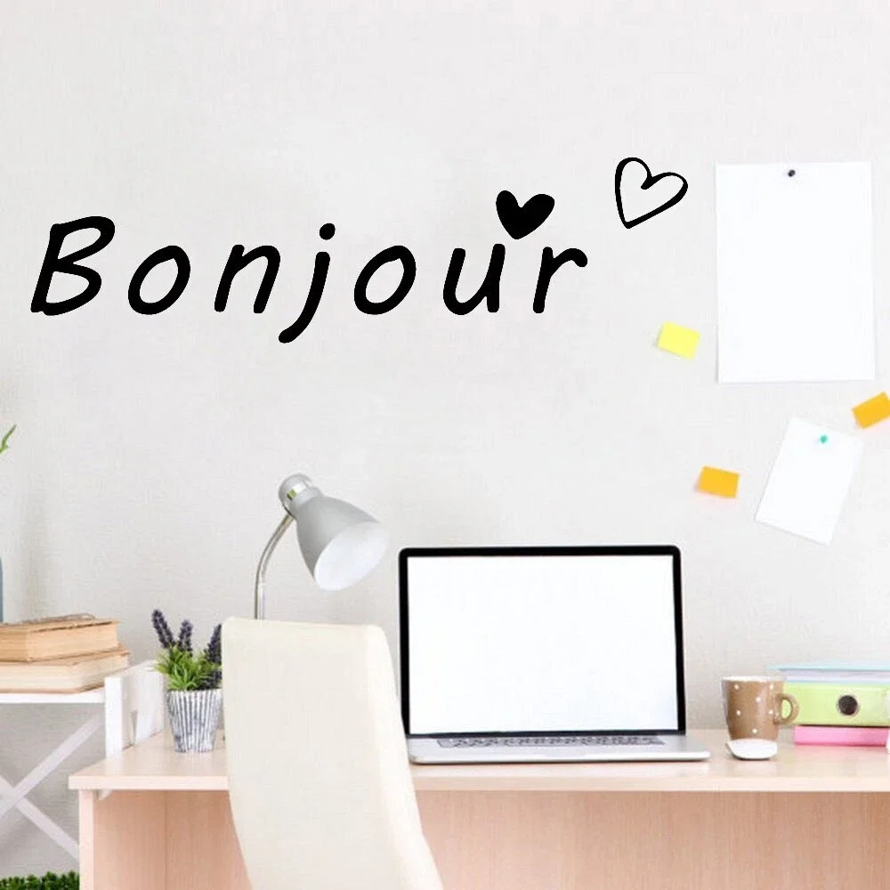 Bonjour Words Wall Decals French Hello Quotes Wardrobe Classroom Stickers