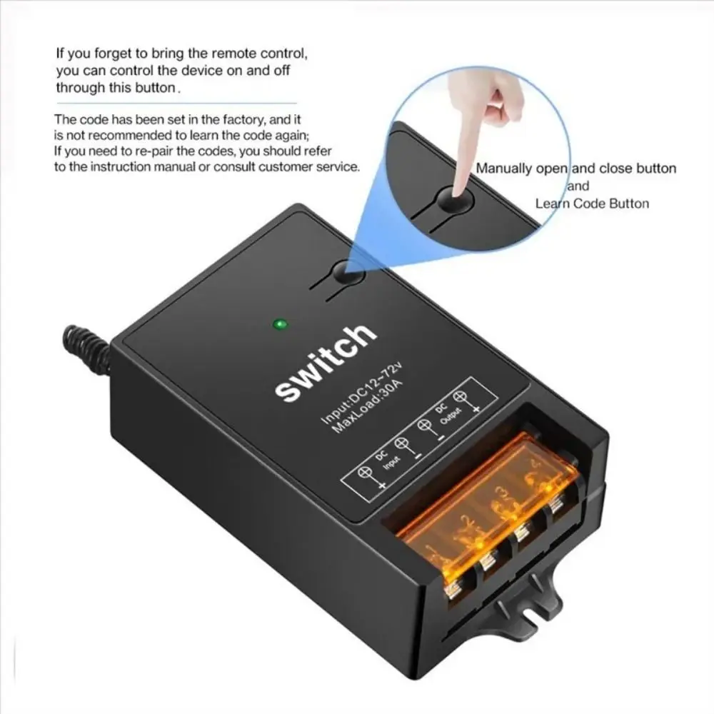 433 Mhz Remote Control Switch DC 12V-72V High Power Smart Switch Multifunctional Micro Receive LED Lamp Controller Door