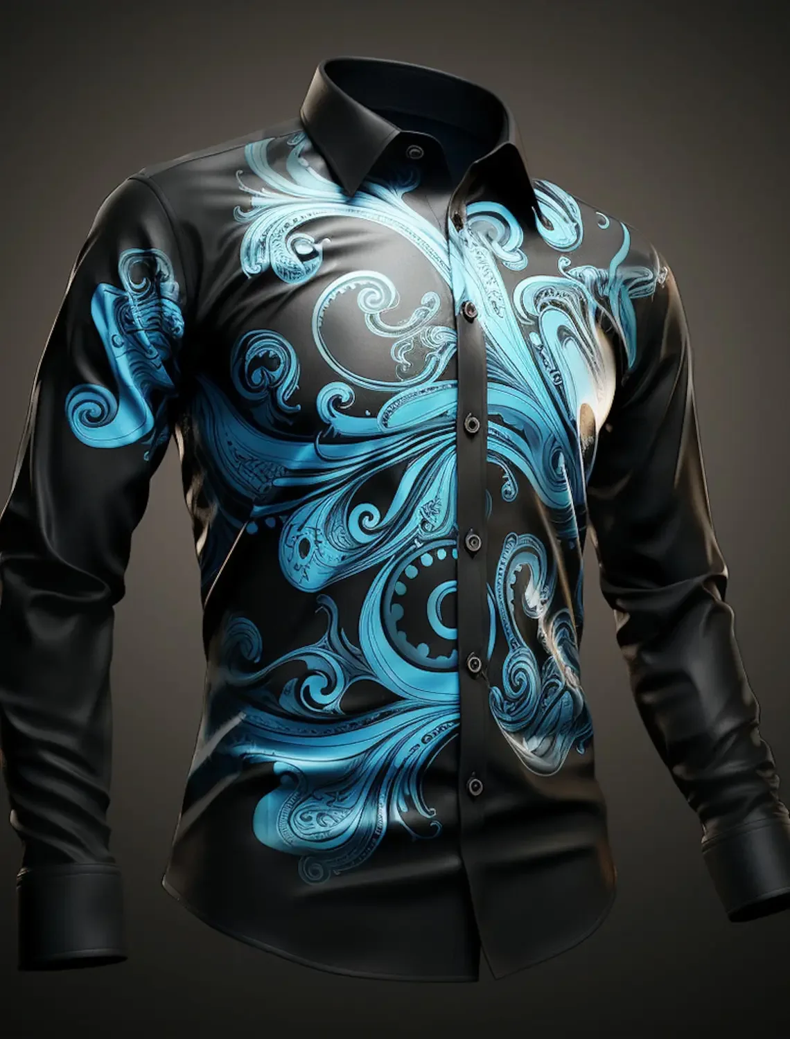 

New men's artistic print men's daily casual long sleeved shirt autumn and winter collar lightweight and comfortable fabric shirt