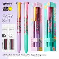 KACO SMILEYWORLD EASY 3-in-1 Multi-Pen-Black/Red Dual-Tip 0.5mmRefillable Ballpoint+Mechanical Pencil+Highlighter Stationery use