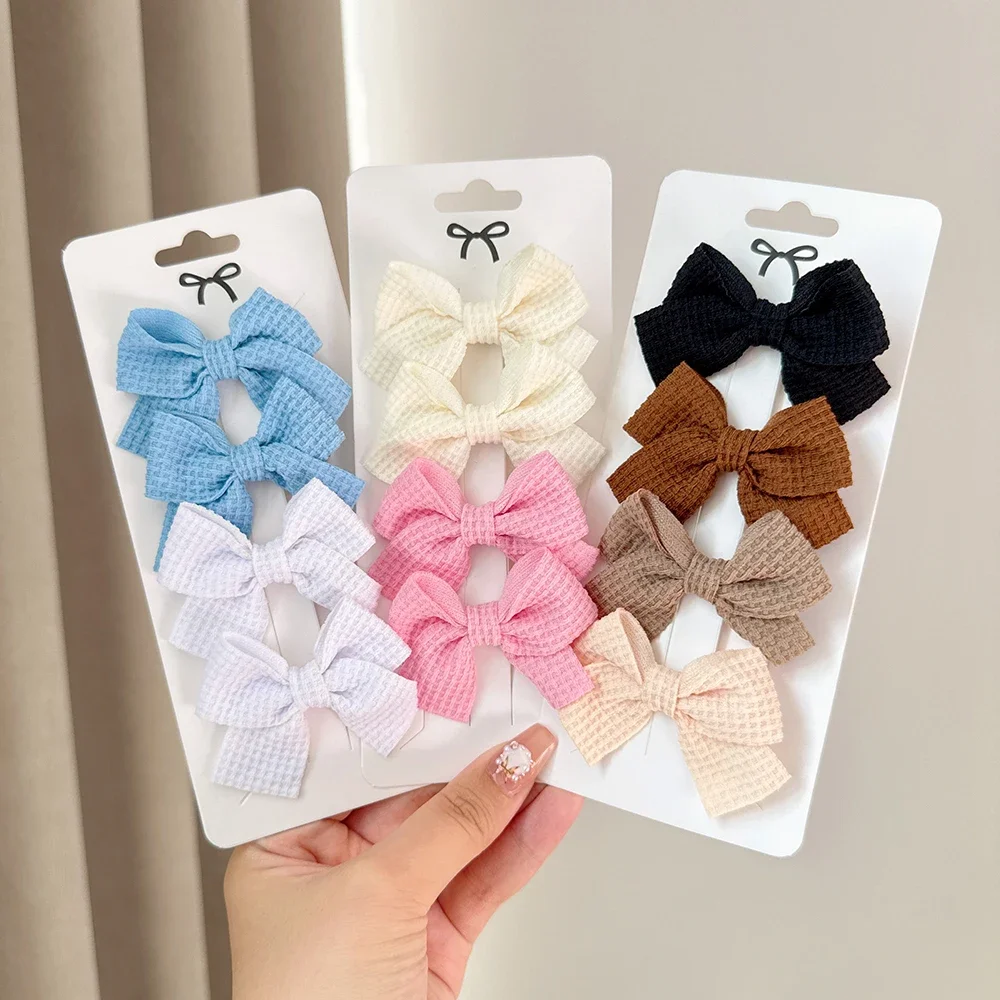 

4Pcs/set Soft Cotton Bow Hairpin Girl Sweet Design Hairpin Color Block Delicate Hairgripe Barrettes Kawaii Child Accessories