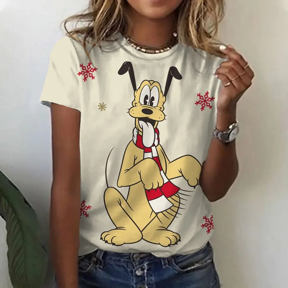 2024 New Summer women\'s T-shirt cartoon pattern casual Disney Goofy short sleeved T-shirt women\'s clothing oversized street clot