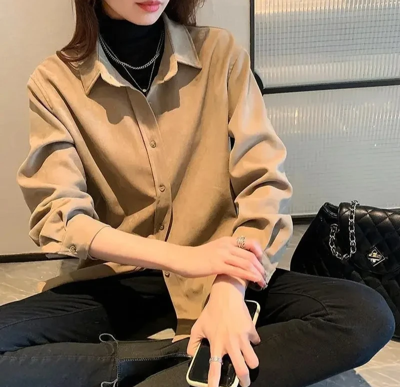 

Shirts Women Spring Autumn Retro Hong Kong Long Sleeve Design Solid Loose Commuting Casual Korean Style Chic