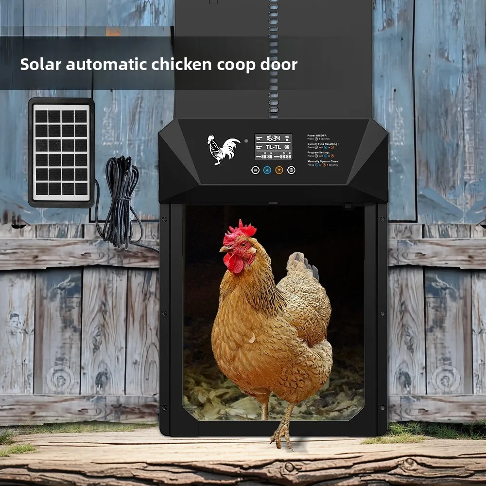 Upgrade Large-Size Solar Chicken Coop Door Multi-Mode Light-Sensitive Anti-Pinch Smart Poultry Pet Metal Door