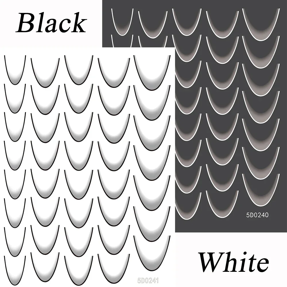 1pcs Gradient French Line Nail Art Stickers Black/White Self-Adhesive Slider Design Stencil Manicure Guides For DIY Nail Decor