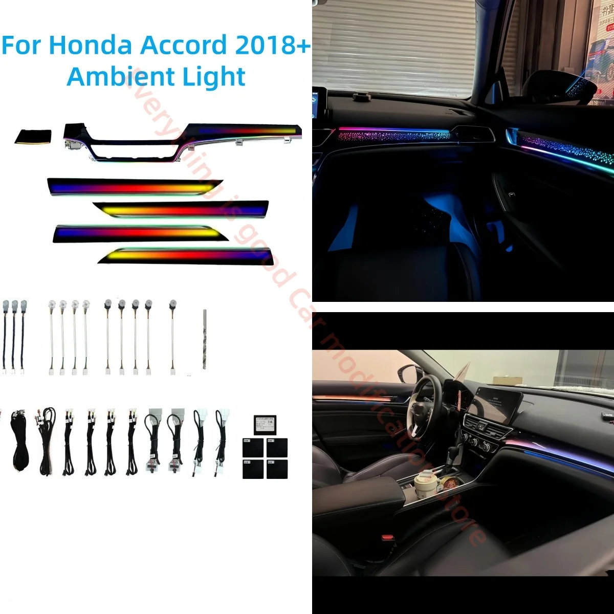 لهوندا 10th الجيل Accord 2018 + الضوء المحيط السيارات الإضاءة الداخلية ترقية اكسسوارات السيارات البيانو الأسود شريط الكسوة