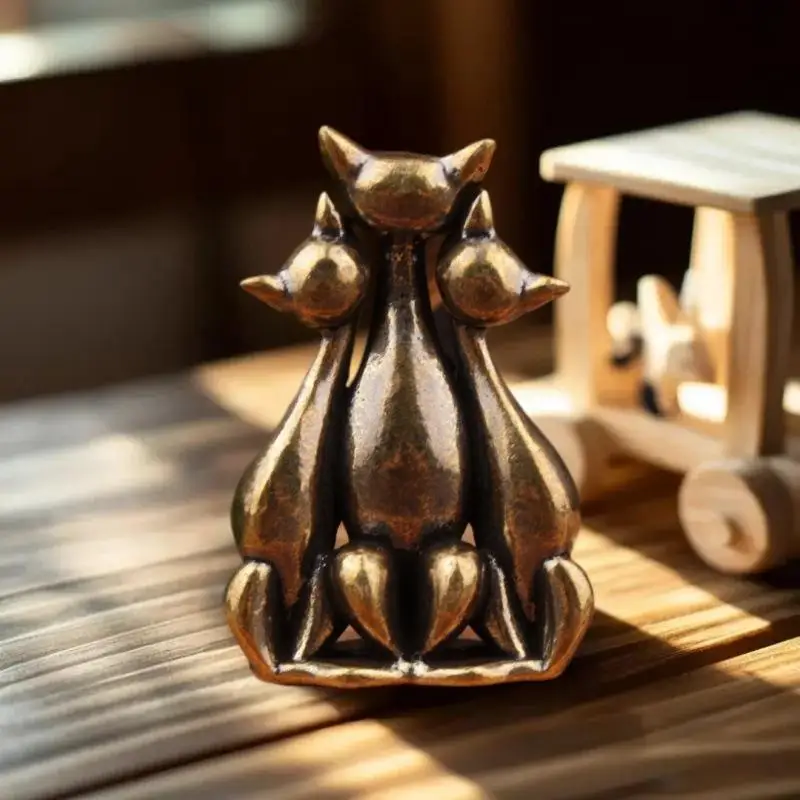 Brass Cat Ornament Couple Cat Ornament Home Office Leisure Small Ornament