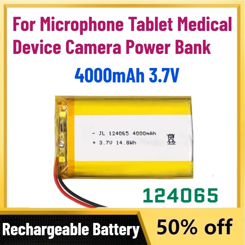 

High-Performance New 124065 4000mAh 3.7V Polymer Li-Ion Battery for Microphone Tablet Medical Device Camera Power Bank