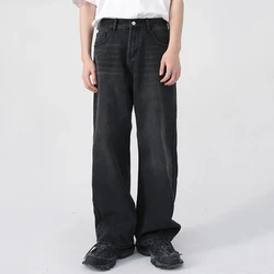 Men Classic Straight Leg Casual Jeans Male Brand Wide Leg Black Denim Pants Simple Vintage Outside High Street Denim Trousers