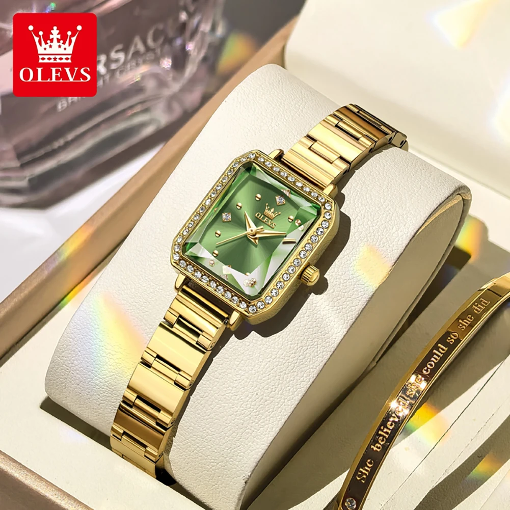 OLEVS 5688 Top Brand Women's Watches Diamond Square Dial Imported Quartz Movement Wristwatch for Ladies