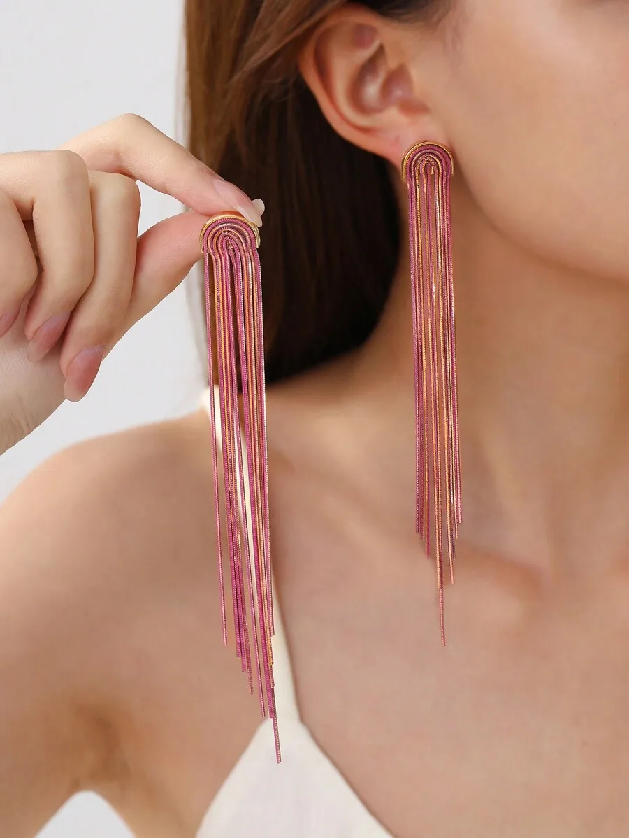 Handmade Fringe Copper Chain Drop Earrings For Women