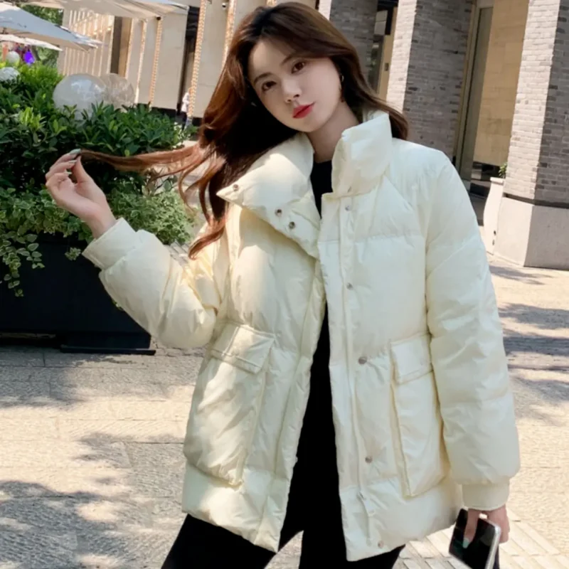 Korean Winter Coat Female Short Down Jackets Standing Collar Thickened Warm Coats Down Casual Loose Commuter Jackets for Women