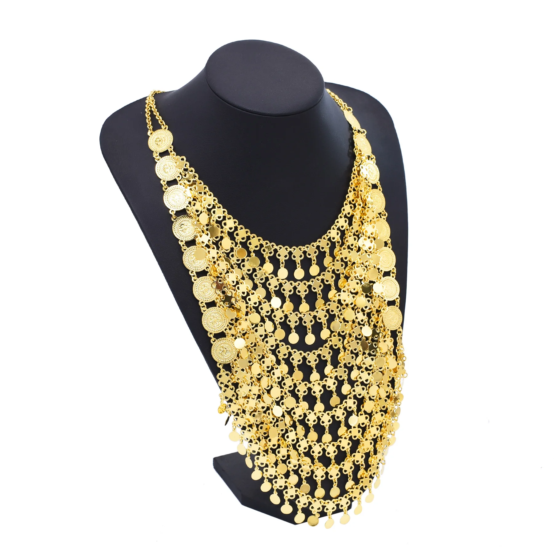

Baroque Middle Eastern Style Luxury Multi-layer Gold Plated Coin Statement Choker Necklace