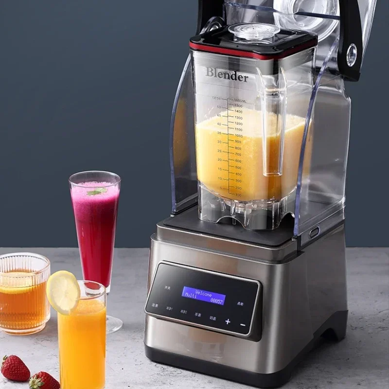 เครื่องบดน้ำแข็งฉนวนกันเสียงเชิงพาณิชย์พร้อมฝาปิดเครื่องบดน้ำแข็งชานมเครื่องสกัดน้ำผลไม้ปั่นแบบควัก