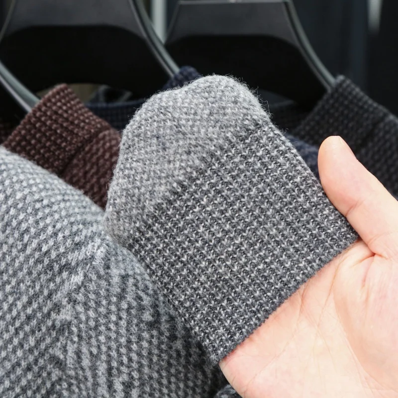 الصوف 100% الرجال الخريف الشتاء الماركات الفاخرة سترة 9 غرز الجاكار الجولة الرقبة طويلة الأكمام تريكو موضة رجل الملابس القمم #5