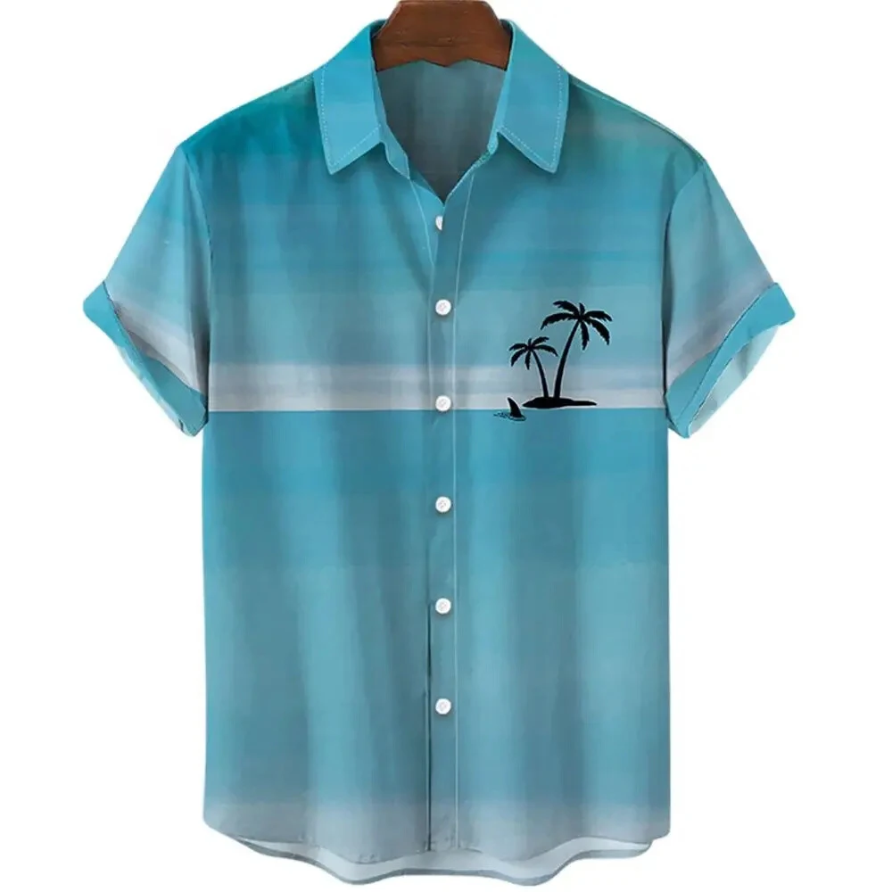 Hawaiian Men's Shirts Beach coconut tree Print Casual Short Sleeve Tops Summer Fashion Men's Clothing Oversized Tops Sale Shirt