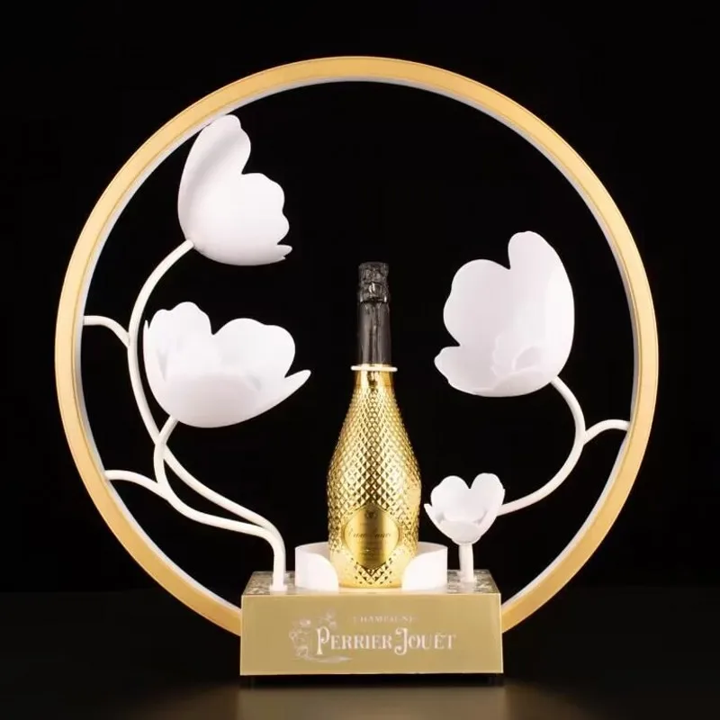 

New LED Lotus Flower Circle Metal Ring Perrier Jouet Champagne Bottle Presenter For Night Club Lounge Party Decoration