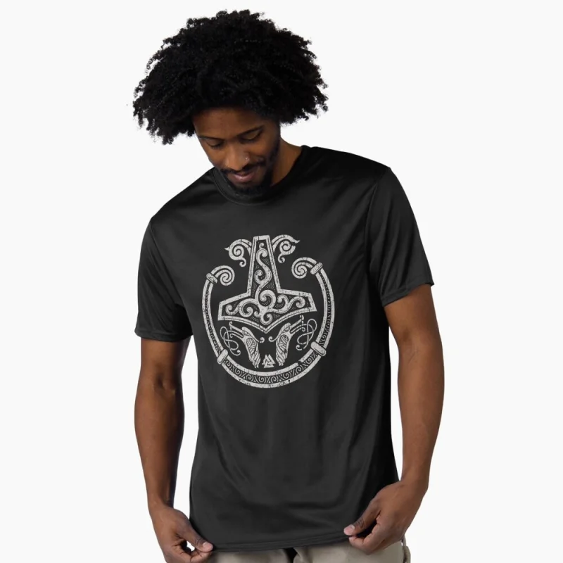 

0415 Thors Hammer Mjolnir Norse Pagan Gift T-Shirt Viking Runes Norse Myths printed Graphic clothes 100% cotton All size tops