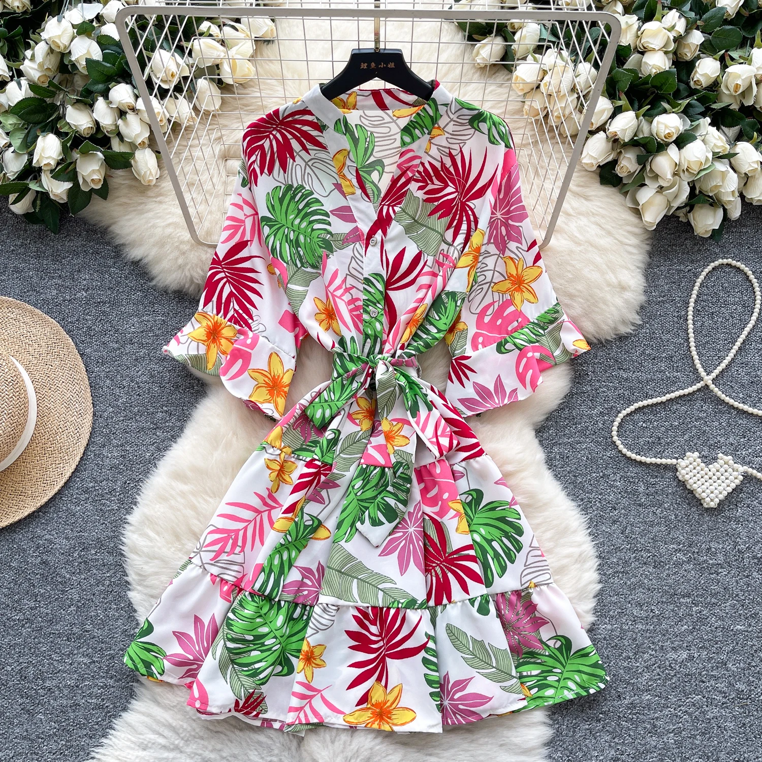 Chic vintage Sexy dulce mariposa manga estampado elegante Hada moda coreana Boho vestido veraniego ropa de mujer